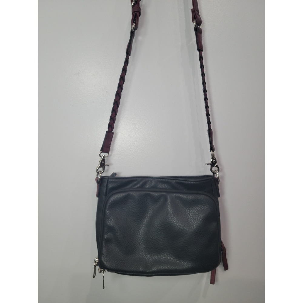 Lady Conceal Black Faux‎ Leather Crossbody Purse RFID Security Braided Strap